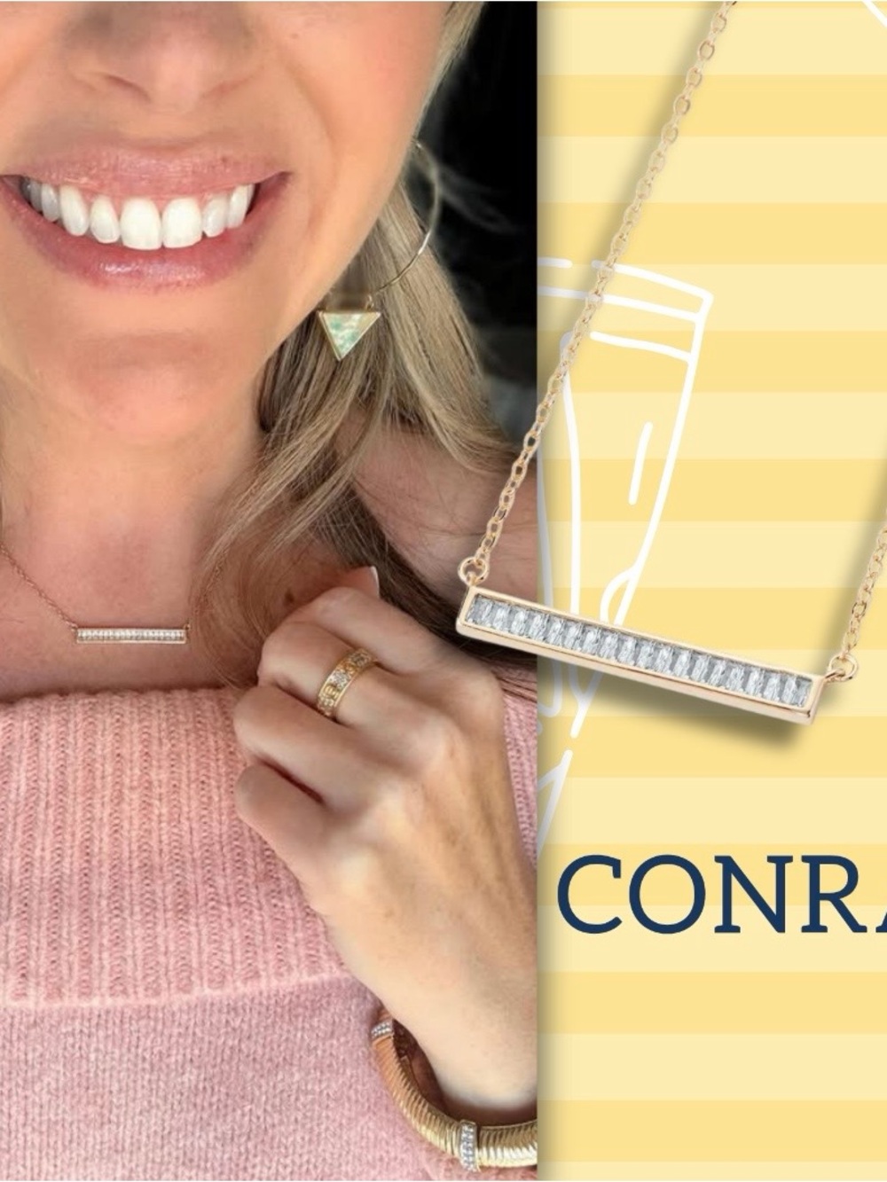 Park Lane Conrad Gold Bar Pendant Necklace with Clear CZ Stones